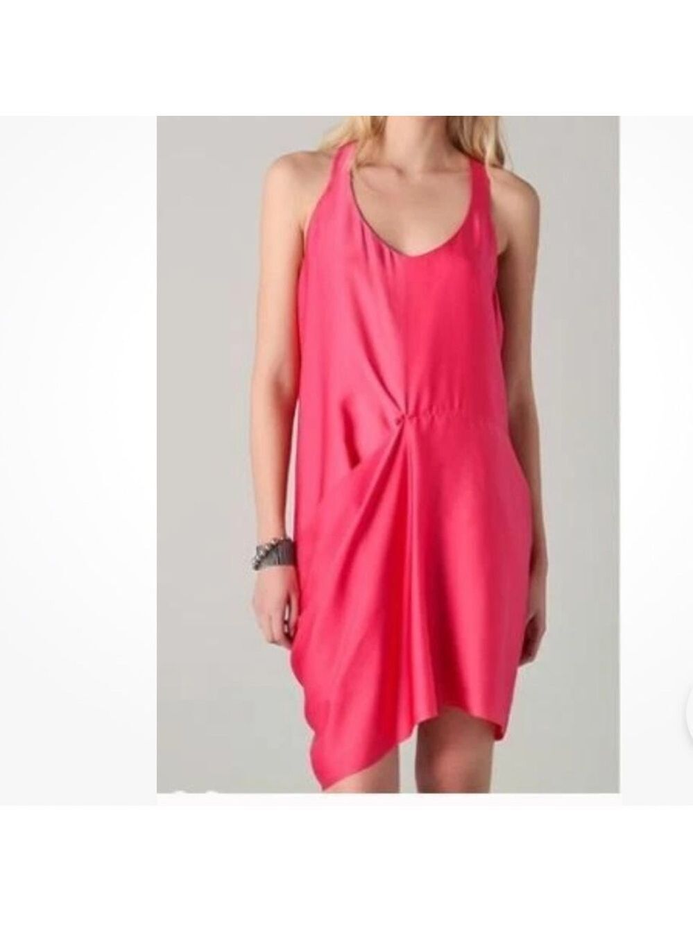 ACNE Studios Magenta Fuchsia Pink Back draped Hammered Satin Dress Size 38